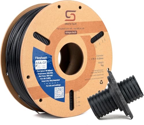 Siraya Tech Fibreheart ASA-GF 3D Drucker Filament ASA verstärkt mit Glasfaser für außergewöhnliche Festigkeit und UV-Beständigkeit - Automobilkomponenten industrielle Baugruppen (1kg Schwarz)