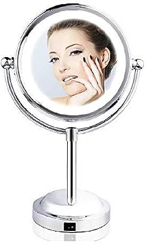Mia Beauty Vanity Mirror 10x 1x Magnification Double-Sided Cordless LED Lighted Polished Silver Chrome Finish Tabletop for Women, Hair Stylists, Cosmetologists, Teens, Bathroom
