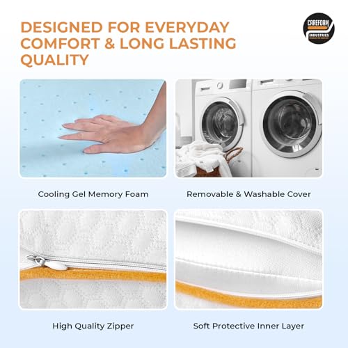 Image of CareFoam Memory Foam Pillow for Neck Pain Relief | Gel Infused Cooling Bed Pillow | Orthopedic Cervical Pillow for Back, Side & Stomach Sleepers | Soft & Supportive Washable Cover