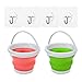 Produktbild AIMEKE 2 Stück Faltbarer Eimer 5L Falteimer Putzeimer Silikon Kübel für Strandspielzeug Camping Angeln Reinigung Reisen, mit 4 Klebehaken (Rosa/Grün)
