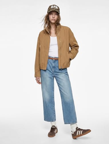 Yüksek Bel Pamuklu Kemerli Kısa Geniş Paça Denim Pantolon
