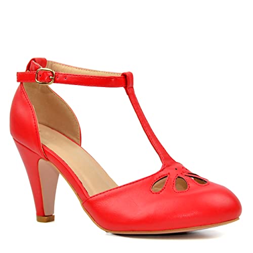 Chase & Chloe Women Mary Jane Oxford Pumps - Cute Low Kitten Heels - Retro Round Toe Shoe with Ankle Strap3