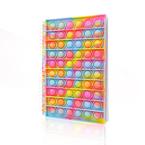 Pop Bubble Fidget Notebook, Popper Notebook for Girls Boys, Stress Reliever Fidget Notes Workbook for Kids School Home College Office(Tie-dye Rainbow)