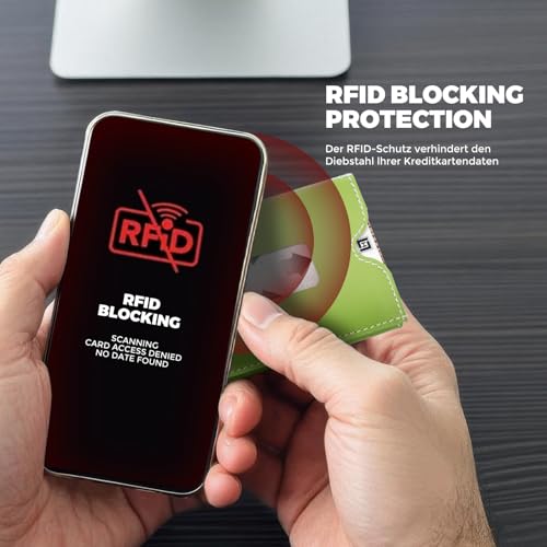 LLH Leather Trifold Wallet - RFID Blocking with Stainless Steel Locking Clip Wallet, Minimalist Front Pocket RFID Blocking Credit Card Holder (Yellow) (Green)3