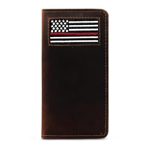 Portefeuille en cuir RAW HYD bifold long avec ligne rouge et compartiments cartes