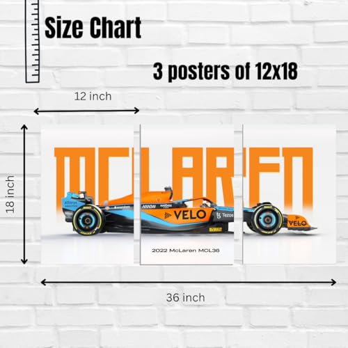 Image of Good Hope MCLAREN Formula 1 Car Poster, 3 Car Split Poster Set for Room, A3 Size F1 Poster Wall Art for Home, Office, Living Room, Bedroom, wall decor Gift For Boys