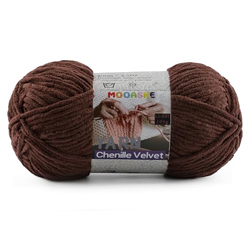 Chunky Yarn for Crocheting and Knitting - Easy to Use Plush Chenille Super Bulky Yarn 100g/131yds - Ultra Soft Velvet Baby Blanket Yarn for Beginners & Amigurumi Projects Dark Coffee