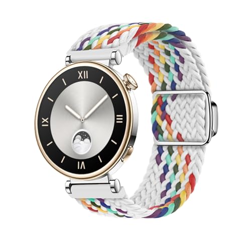 AsohsEN GT4 41mm Replacement Bands,18mm Soft Nylon Braided Sport Band Compatible with Huawei GT4 41mm Smartwatch Adjustable Watch Strap for GT4 41mm Women Men (White Rainbow)