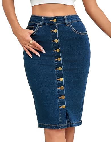 Denim Jean Pencil Skirt for Women Ruched Bodycon Skirt High Waisted