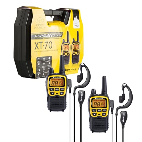 Midland C1180.01 XT70 Adventure Talkie Walkie - Émetteur-Récepteur Radio Pro Bi-bande à Recharge Rapide - Jaune - 69 LPD et 24 PMR446, 12 km, 38 Tonalités et 83 Codes - Lot de 2 Émetteurs-Récepteurs