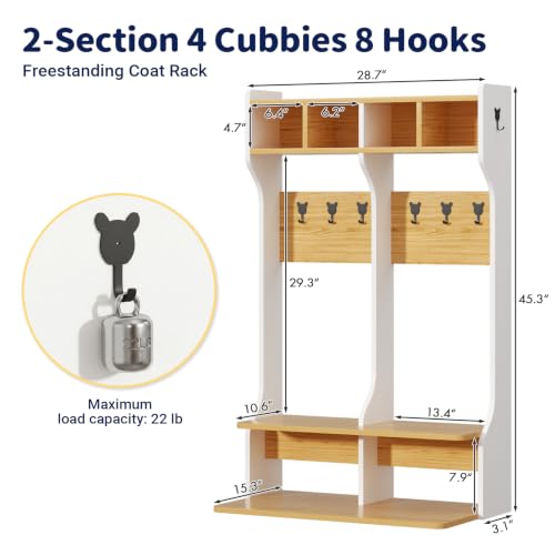Image of 2-Section Coat Locker with Bench (White)