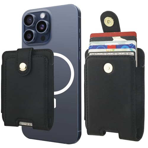 KIHUWEY for MagSafe Wallet Card Holder with Magnetic, Mag Safe Leather RFID Wallet for Series of iPhone 16 15 14 13 12 Pro Max Plus, Fit 6 Cards, Slim, Black