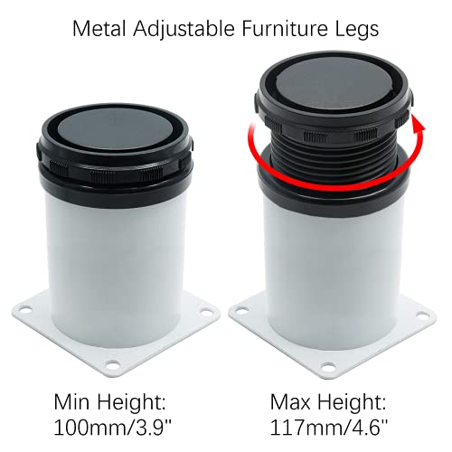 Kyuionty 4 Pack Adjustable Furniture Legs 4 Inch, Stainless Steel Adjustable Legs Metal Cabinet Legs, Round Replacement Legs For Table, Cabinets, Shelves, Sofa (White) #TOP1