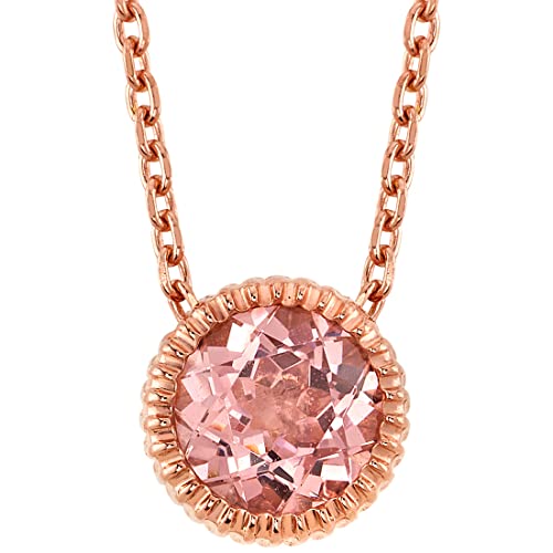 PEORA Solid Sterling Silver Simulated Peach Morganite Solitaire Pendant Necklace for Women, 1 Carat Round Shape AAA Grade, with 17+3 inch Italian Chain, Pretty Peach Pink Necklace, Dainty Necklace