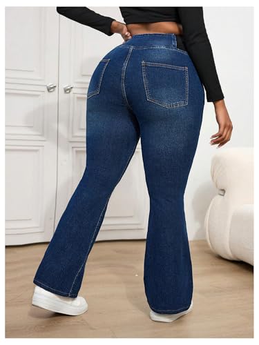 Verdusa Women's Plus Size High Waisted Flare Jeans Stretchy Denim Pants with Pockets2