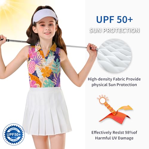 Image of Soneven Girls Sleeveless Polo Shirts Button UP Golf Tennis T-Shirts with Collared Quick Dry Tank Tops for 4-14 Years