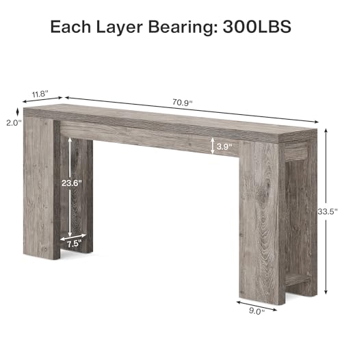 Tribesigns 70.9-Inch Extra Long Console Table, Farmhouse Wood Sofa Table Behind Couch, Narrow Entryway Accent Table for Living Room, Hallway, Entrance, Foyer, Grey