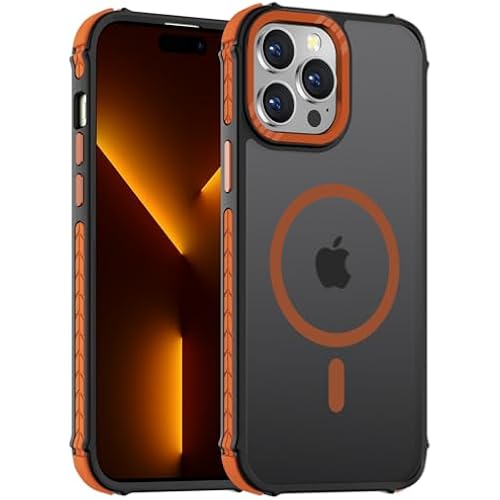 DEERLAMN Strong Magnetic Case for iPhone 13 Pro Max 6.7-Inch, [Compatible with Magsafe][Military Grade Drop Protection] Translucent Matte Shockproof Protective Phone Cover-Frosted Orange