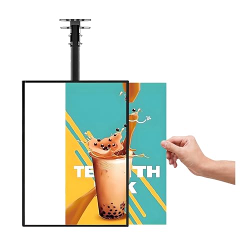 HJZALMI Boîtier lumineux LED mural pour menus – Présentoir d'affiches LED ultra-fin – Panneau de menu lumineux avec pied télescopique pour restaurants,...