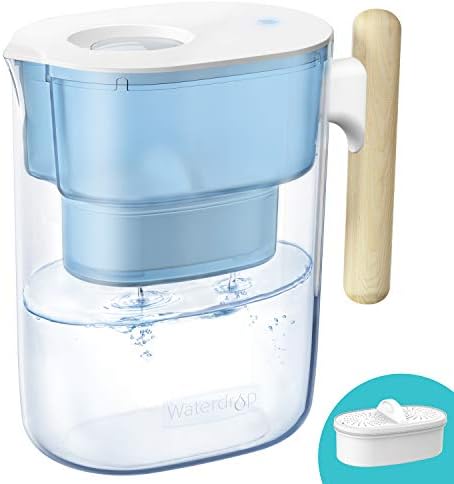 Waterdrop 200-Gallon Long-Life Chubby 10-Cup Water Filter Pitcher with 1 Filter, NSF Certified, 5X Times Lifetime, Reduces Fluoride, Chlorine and More, BPA Free, Blue