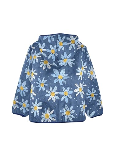 Blue Flowers Hand-drawn Style Girls Fleece Jacket Girls Fall Jacket Boys Coats Zip Up Hoodie Children Outerwear 2-10T2