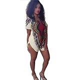 Blooming Jelly Women's Bohemian Casual Loose Ethnic Print Short Sleeve T Shirt Dress (XL,Beige)