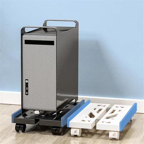 Soporte para CPU móvil ajustable en blanco y negro, con 4 ruedas giratorias, soporte ventilado para torre de PC bajo el escritorio miniatura 4