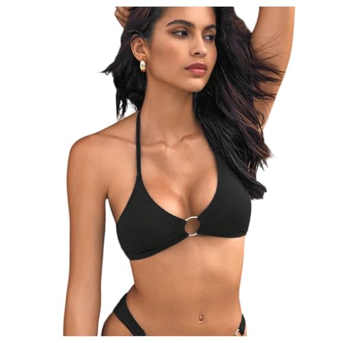 SweatyRocks Women's Ring Linked Triangle Bikini Top Halter Bathing Suits Tops Summer