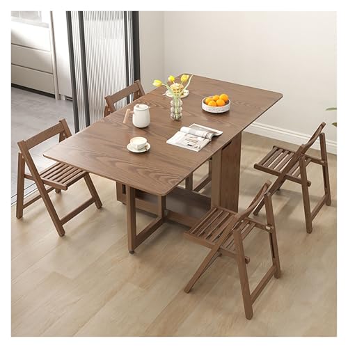 Juego de mesa de comedor plegable de roble nogal con sillas de almacenamiento ocultas, mesa de hojas colgantes que ahorra espacio para cocinas pequeñas, mesa de comedor compacta para apartamentos y