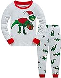 Popshion Jungen Mädchen Zweiteiliger Weihnachten Dinosaurier Schlafanzug Kinder Pyjama Junge Langarm Winter Nachtwäsche Weihnachten Pyjama Baby Mädchen 110 (Christmas Gray Dinosaurs-6280 4T)