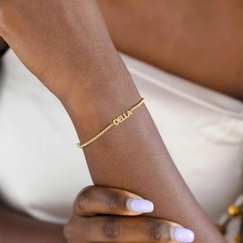Custom Bracelet with 1-3 Names, Customized Name Bracelets for Women, 18K Gold Plated Adjustable Charm Bracelet Personalized Birthday Gifts for Mom Wife3