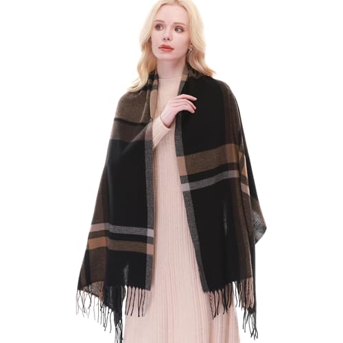 RIIQIICHY Plaid Scarf for Women Fall Winter Pashmina Scarves Wraps for Cold Weather Warm Large4