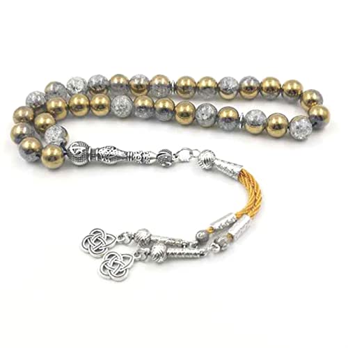 Tasbih Chapelet islamique cristal craquelé doré 8mm misbaha perles de prière musulmane
