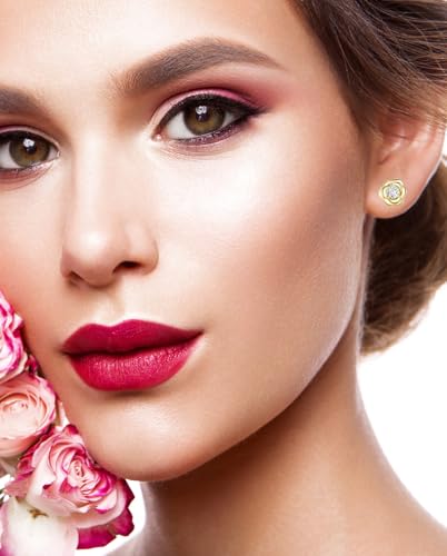 Rose Flower Gold Plated Stud Earrings For Women 925 Sterling Silver Post,Cubic Zirconia Hypoallergenic & Nickel Free Jewelry2