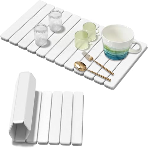 Tapete de secado de piedra para encimera de cocina, Tapete de piedra para cocina 23.6 x15.1pulgadas, Tapete plegable de secado rápido, absorbente de baño y encimera para platos,...