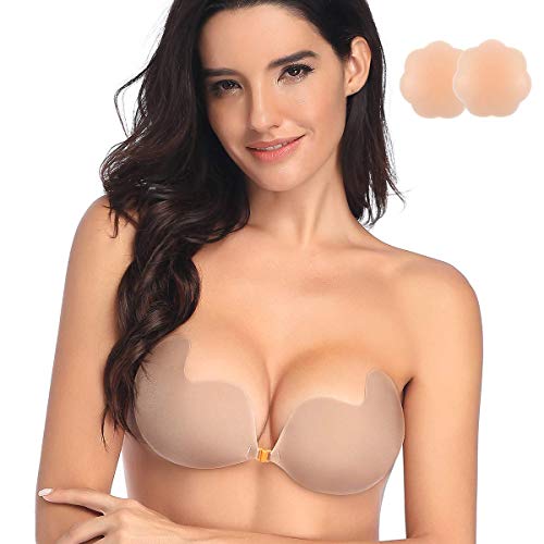 Niidor Sticky Bra Self Adhesive Bra Strapless Backless Reusable Invisible Push up Silicone