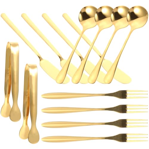 TOBBOMEY Cuchillos Esparcidores de Queso y Mantequilla de Acero Inoxidable con Mini Pinzas para Servir y Cucharas para Postres Utensilios de Cocina Resistentes y Ergonómicos