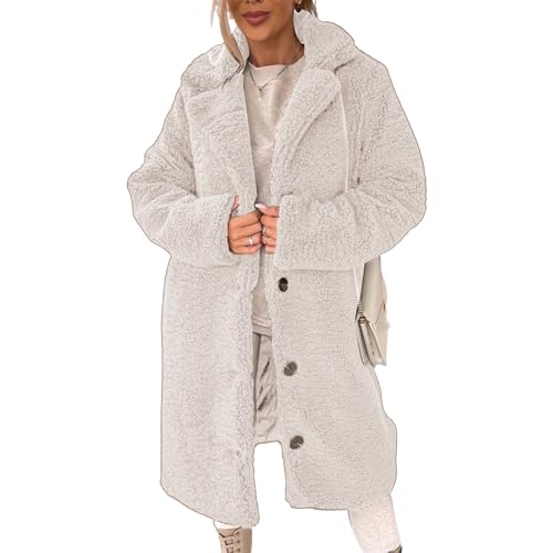 Movnebyro Women's Fleece Jackets Lapel Open Front Long Cardigan Teddy Bear Coats Oversized Faux Fur Coat Warm Winter Jackets