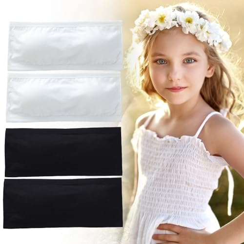 Girls Strapless Bandeau Bra - Seamless Training Bras for Teens. Bustier Bra with Sponge Pad for Backless Dress Daily Clothing. 4 Pack (White/Black)2