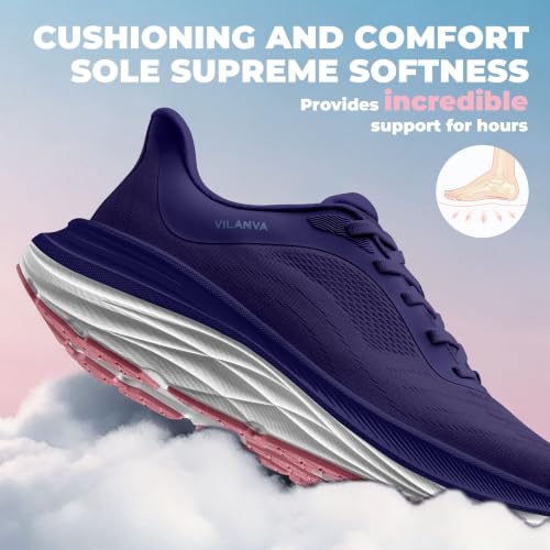 Image of Vilanva Women's Comfortable Walking Shoes Cushion Running Tennis Shoes Non-Slip Workout Gym Athletic Breathable Trendy Fashion Sneakers