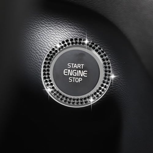 Car Bling Crystal Rhinestone Engine Start Decoration Ring, Ring Start Button Cover Sticker Key Ignition & Knob Ring Decoration, Bling Car Interior Accessories for Women (Black)