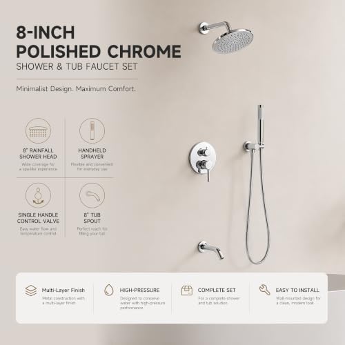 RF SUNUAN Shower System with Tub Spout, Chrome Bathtub Shower Faucet Set by RF SUNUAN - Used condition - Image 3