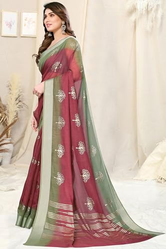 Image of MIRCHI FASHION Women Saree Cotton Blend 2-Tone Foil Print | Lightweight Comfortable Office Wear Sari with Blouse Piece