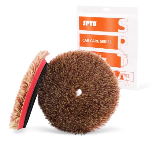 SPTA 2Pcs 5 inch 125mm Wool Polishing Pad,T140 Purple Heavy Cut to Remove 1200#/1500# Sanding Disc Marks, Deep Scratches, Orange Peel and Heavy Oxidation for Automotive,Car,RV,Motorbike &amp; Boat-WPCMHS5