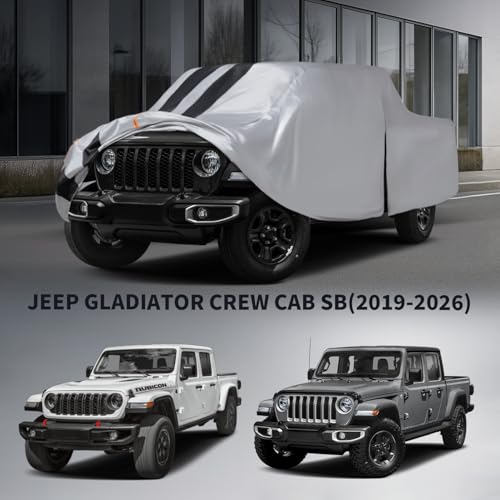 Image of Gladiator Truck Cover Custom Fit 1999-2026 Crew Cab Short Bed(5') with Door Zipper, 10 Layers Outdoor Heavy Pickup Truck Cover Waterproof All Weather, Wind Dust Sun Protector.