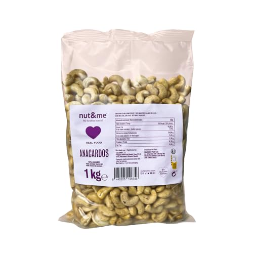 Anacardos crudos natural 1 kg nut&me | Keto | 100% natural | Sin sal | Keto | Sin aditivos | Fuente de proteínas | Fuente de fibra | Sin gluten | Vegano y vegetariano | Sin lactosa |