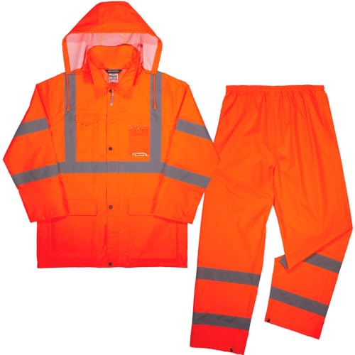Ergodyne B3135441 GloWear 8376K Lightweight Hi-Vis Rain Suit Kit - Polyester Orange - Medium