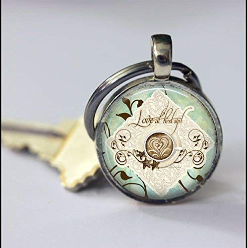 Preisvergleich Produktbild Coffee-Schlüsselanhänger, Cappuccino-Schlüsselanhänger, spezieller Schlüsselanhänger, Zubehör, Glas, rund, silberfarben