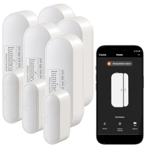 Luminea Home Control WLAN Türsensor: 5er-Set WLAN-Tür- & Fensteralarm mit App, für Alexa & Google Assistant (Fensterkontakt, Türsensoren Alexa, Samsung)
