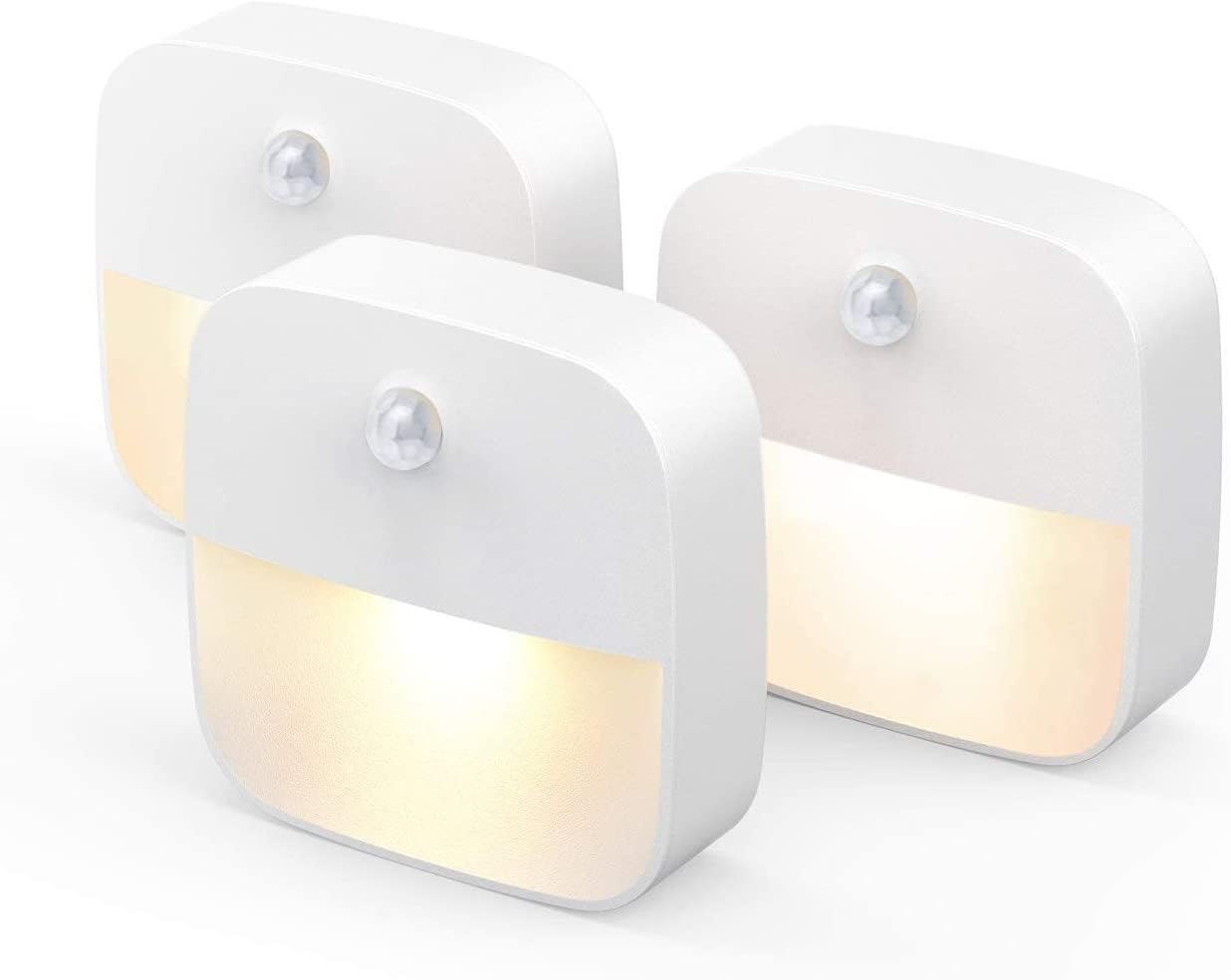 DUBKART LED Motion Sensor Energy Efficient, Compact Stick-Anywhere On Night Light for Bedroom, Kitchen, Stairs (Warm White)- Pack of 3